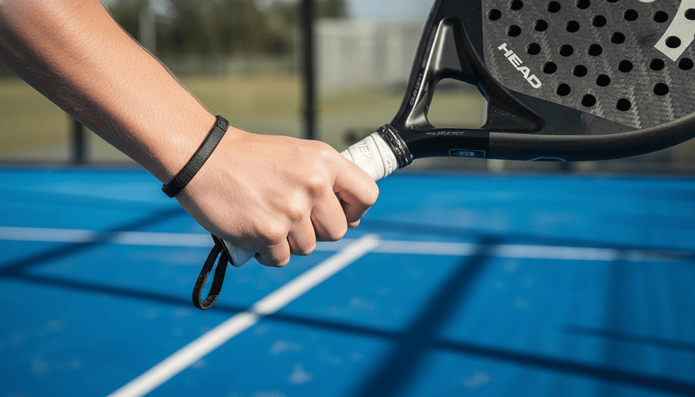 Padelspeler die een forehand slaat met een padel racket
